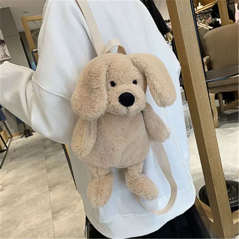 Adorable Fluffy Puppy Plush Backpack – Soft Toy Animal Bag for Kids & Teens