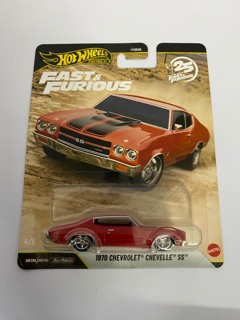 Hot Wheels Premium Fast & Furious: 1970 Chevrolet Chevelle SS (25th Anniversary) – 1:64 Scale Diecast Muscle Car (Real Riders)