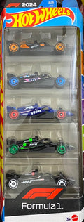 Hot Wheels F1 2024 Formula 1 5-Pack Diecast Car Set – Includes McLaren, Alpine, VCARB, Kick Sauber & Haas (1:64 Scale)