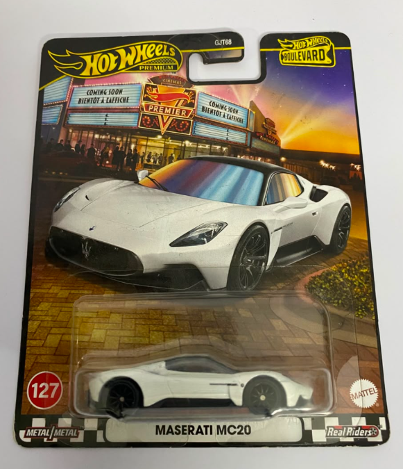 Hot Wheels Premium Boulevard #127: Maserati MC20 (White) – 1:64 Scale Diecast Supercar (Real Riders)
