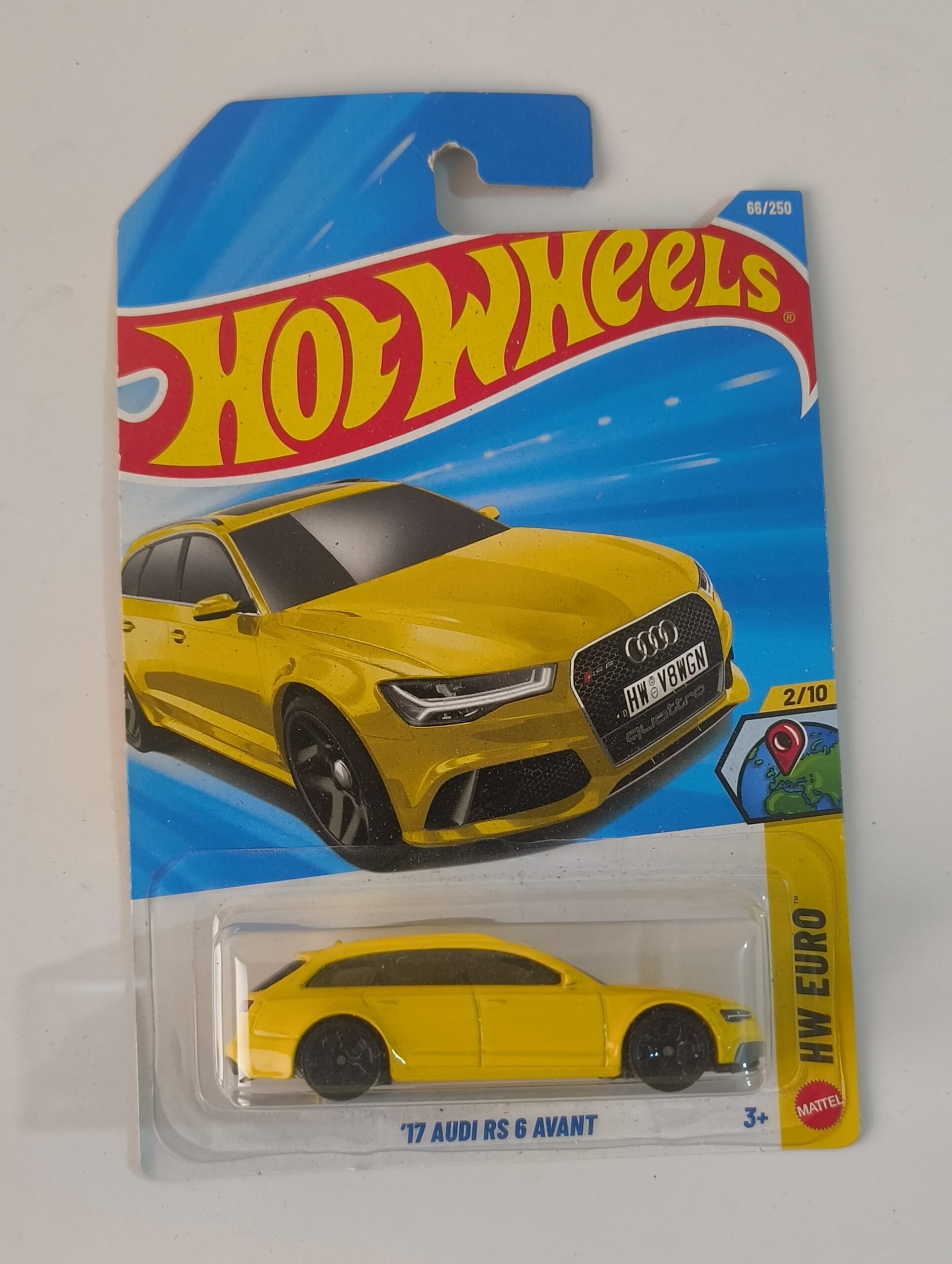 Hot Wheels 17 Audi RS6 Avant die cast front angle view Audi RS6 Avant 2017 Hot Wheels side profile 17 Audi RS6 Avant miniature wheel detail Hot Wheels Audi RS6 Avant in packaging German performance wagon die cast model for collectors
