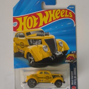 Hot Wheels Passn Gasser die cast front raised stance view Passn Gasser Hot Wheels side profile Classic gasser style drag car miniature close up Hot Wheels Passn Gasser in packaging Vintage drag racing die cast model for collectors